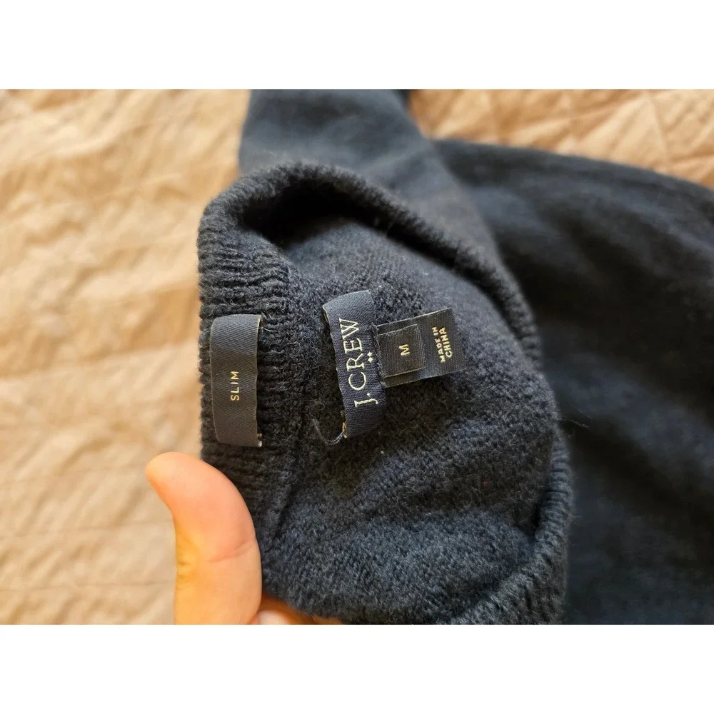 J.Crew Wool Elbow Patches Preppy Old Money British Navy Blue Slim Sweater S-M